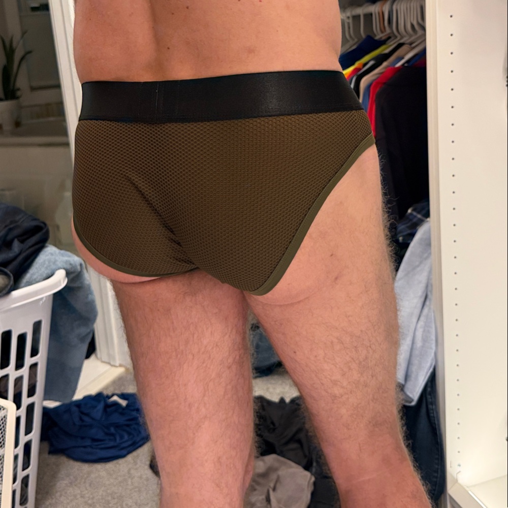 Men's Olive Green Briefs with Black Accents - Picture 2 of 2
